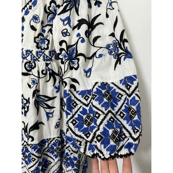Anthropologie Sweetheart Embroidered Floral Mini Dress Size 16W Blue Beachy NWT - Picture 5 of 9